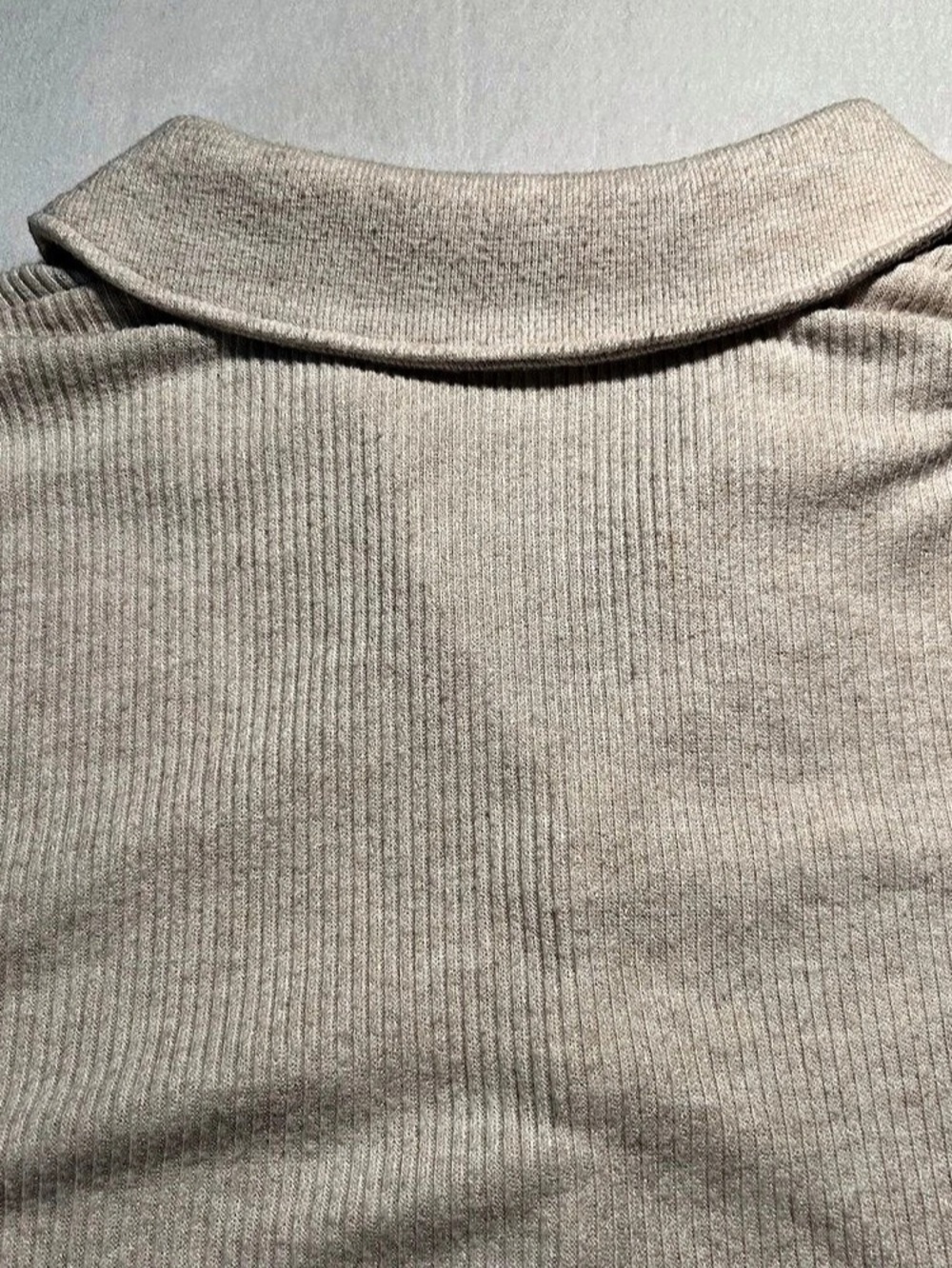 LOFT Oatmeal Cream Ribbed Knit Henley Polo Sweater Top Academia Preppy Softgirl - Picture 9 of 11